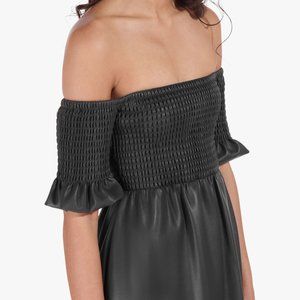 STAUD Black Mae Dress — Vegan Leather (M)